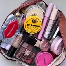 Estojo Maquiagem 25 Itens Kit Top Meikê Necessaire Corretivo Delineador Paleta Sombra Base Blush