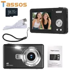 Tassos Câmera Digital Mini Retro 4K HD-1080p 16X Zoom Perfeita para viagem, Perfeita para viagem，selfie e estudantes