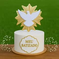 Topo - Topper de Bolo Personalizado Batizado com Esplendor Divino Espirito Santo em Camadas