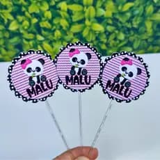 Topper de Docinho  2D Panda Personalizado  com nome – Aplique Panda com Nome – Festa Infantil Panda