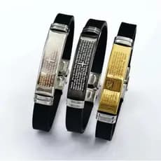 Pulseira Masculina Ajustavel Pai nosso Borracha resistente Prata/ Dourado