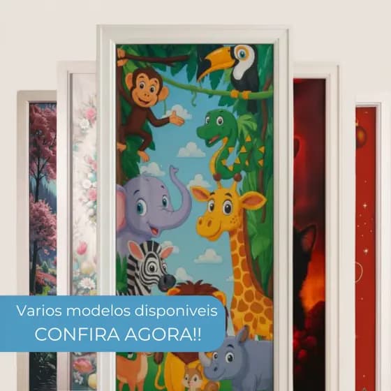 Capa para Porta Bebe Enfeite Infantil 2,10x0,85 Acabamento Elástico Escola Neném Criança Tema Safari