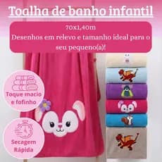 Toalha Banho Infantil Bichinhos desenhos com abas em relevo 70x140cm