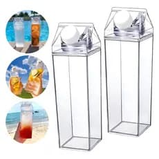 Garrafa 1000ml de Acrílico Transparente – Estilo Caixa de Leite, Ideal para Geladeira, Suco, Água e Bebidas