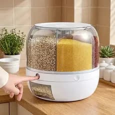 Dispenser De Arroz Rotativo Organizador De Alimentos Secos Grande Porta Cereais E Graos Recipiente Cozinha Vertical