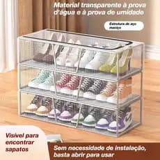 Caixa de armazenamento com zíper empilhável para sapatos transparente multifuncional em concha