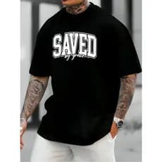 Camiseta Masculina Streetwear 100% Algodão Estampa "SAVED BY GRACE" Camisa Unissex Premium