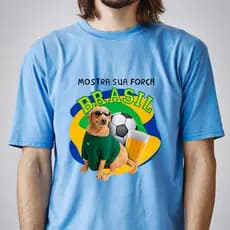 Camiseta MOSTRA SUA FORÇA BRASIL CACHORRO CARAMELO 100% Algodão Unissex Camisa Copa do Mundo Futebol