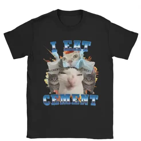 Camiseta Camisa Blusa Algodão Unissex Eu come cimento engraçado gato meme !! font