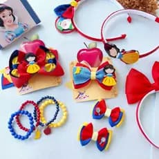 Acessórios Infantis Branca de Neve – Laços, Tiara e Pulseiras