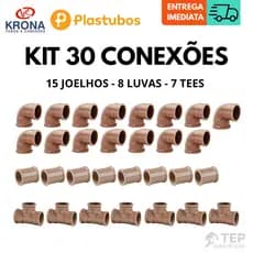 Kit 30 Conexão Pvc Hidraulico Soldavel Agua Fria 25mm 3/4 15 Joelhos 8 Luvas 7 Tees