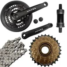 Kit Relação para bike aro 26 e 29 Pedevela Eixo Central Catraca 7v Rosca Corrente Index 21v