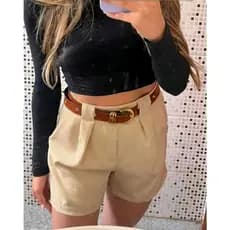 Kit 2 Short Alfaiataria Feminino Com Bolso Com Cinto Cintura Alta PROMOÇÃO