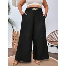 Calça Pantalona Plus Size Feminina Em Linho Cintura Alta elástico na costa - Elegante  G1 - G2 - G3