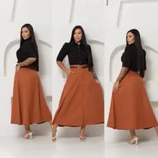 Saia Longa rodada Feminino Alfaiataria com Cinto