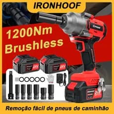 Chave de Impacto 1200/800Nm Potente Parafusadeira Brushless 2 Bateria