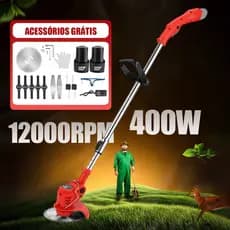 Roçadeira Aparador Cortador De Grama Elétrico Bivolt 110v/220v 2 Baterias