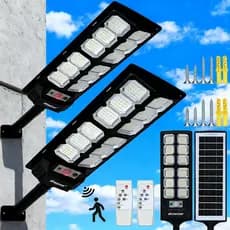 kit 2 Luminária Solar Externa Poste 800W/700W/600W Com Controle e Sensor De Movimento