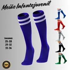 Kit com 3 ou 6 Pares de Meião de Futebol Cano Alto Listras Meia Jogador Infantil Juvenil Esporte Treino Vôlei Corrida