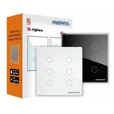 Interruptor Novadigital Zigbee Smart 4x4 6 Botões Teclas Touch Alexa e Google Branco Preto Original
