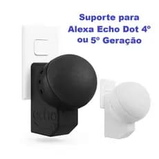 Suporte Parede Alexa Echo Dot 4 e 5 Geração | Organiza Cabos | Fácil Instalação | Branco/Preto