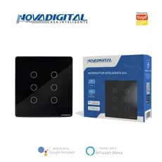 Interruptor Inteligente Nova Digital Touch 6 Teclas Wifi E Rf433 Alexa e Google - Preto