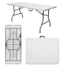 Mesa Dobrável Vira Maleta c Alça Portátil 1,80m Camping Pesca Jardim Festa Gourmet Resistente Branca
