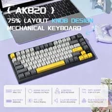 ATTACK SHARK × AJAZZ AK820 Pro Teclado Mecânico 75% Sem Fio, TFT Display, Knob, Hot-Swappable, RGB