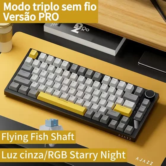 Ajazz AK820 Pro Teclado Mecânico Sem Fio 3 Modos Cinza Estelar