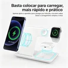 Carregador Sem Fio 3 em 1 Magnético Magsafe Novo, Base Rápida para Celular, Relógio e Fone Bluetooth