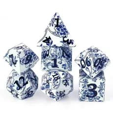 Dados DND de ângulo afiado versão completa impressão UV azul porcelana branca padrão de dragão Oriental
