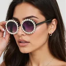 Armação redonda Retro exagerado óculos de sol feminino na moda diamante Metal palco desempenho festa