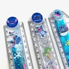 Régua Stitch dobrável com água e glitter brilho transparente 15 ou 30cm / PAPELARIA FOFA KAWAII