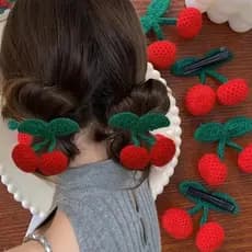2/4 Unidades De Grampo De Cabelo Cereja De Malha Vermelha-Grampos Laterais-Tricô Feito À Mão-Chapéus De Bebê Fofos-Acess