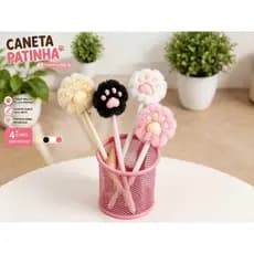 Caneta PomPom Patinha de Cachorro Gatinho Gato Cachorro Papelaria Fofa Kawaii Material escolar