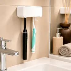 Suporte Porta Escova de Dente de Parede com Tampa Automática e Fita Dupla Face Inclusa