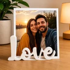 Porta Retrato Love Amor Coração - Decoração Minimalista Casal e Namorados - Enfeite de Mesa Luxo
