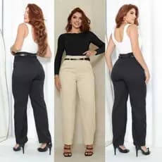 Calça Feminino  Social Pantalona  De Tecido Alfaiataria  Ziper na lateral Com Cintura alta