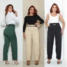 Calça Feminina Com Bolso Cintura Alta Do Tecido Alfaiataria
