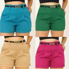 Short Feminina De Tecido  Alfaiateria Com Ziper Na  Lateral E Cintura Alta