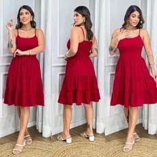 Vestido Midi Liso Feminino com elastex nas costas com bojo  curto elegante e tem forro