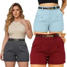 SHORT ALFAIATARIA FEMININO CINTURA ALTA COM ZÍPER NA LATERAL EN CORES