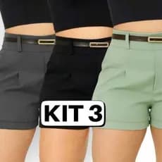 Kit C 3 Short Social Alfaiataria Com Cintura Alta e bolso