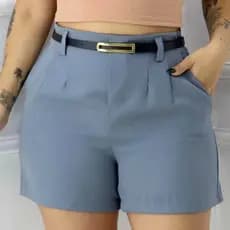 Short Alfaiataria Feminino Social Cintura Alta com Cinto Ajustável e Bolso Funcional Moda 2026