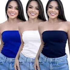 Kit 3 Tops Tube Feminino Tomara que Caia Versátil Moda Básica