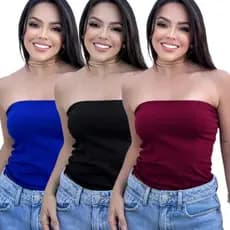 Kit 3 Tops Tube Feminino Canelado Tomara que Caia Ajuste Perfeito Confortável Moda Casual