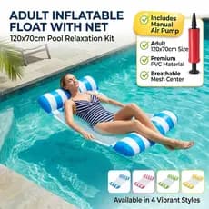 Boia Inflável com Rede + Bomba 120x70cm, Colchão Flutuante para Piscina
