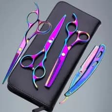 Kit 4 Tesouras Profissionais + Navalha para Cabeleireiro e Barbeiro, Corte e Desfiar com Estojo