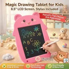 Tablet Infantil Lousa Mágica LCD 8.5” com Caneta – Desenho, Escrita e Apagar com 1 Clique, Urso Rosa