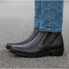 Bota Social Masculina Bico Quadrado Solado Emborrachado Zíper Lateral Desing Clássico